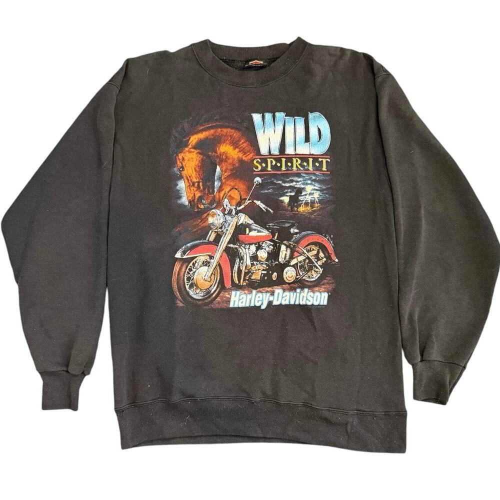 Vintage 90s Wild Spirit Harley Davidson 1992 Horses & Lightning Crewneck Adult L